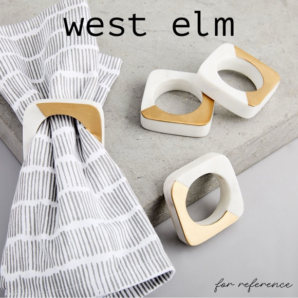 West Elm 🆕 Marble + Brass Napkin Rings, Set of 4 • New in Original Packaging - Picture 2 of 15
